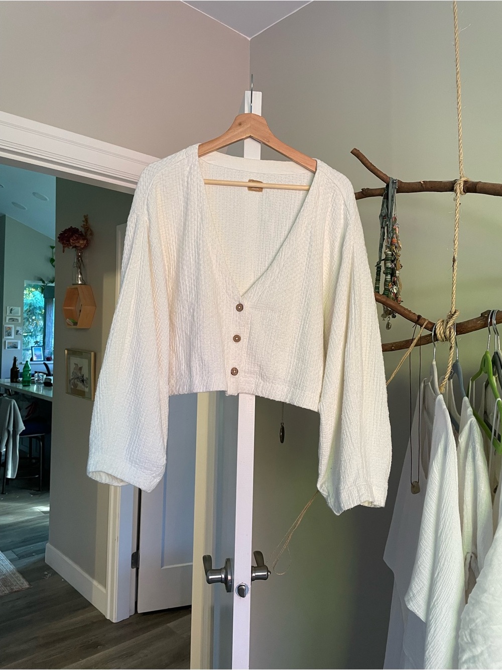 Free people textured cotton gauze crop cardigan L